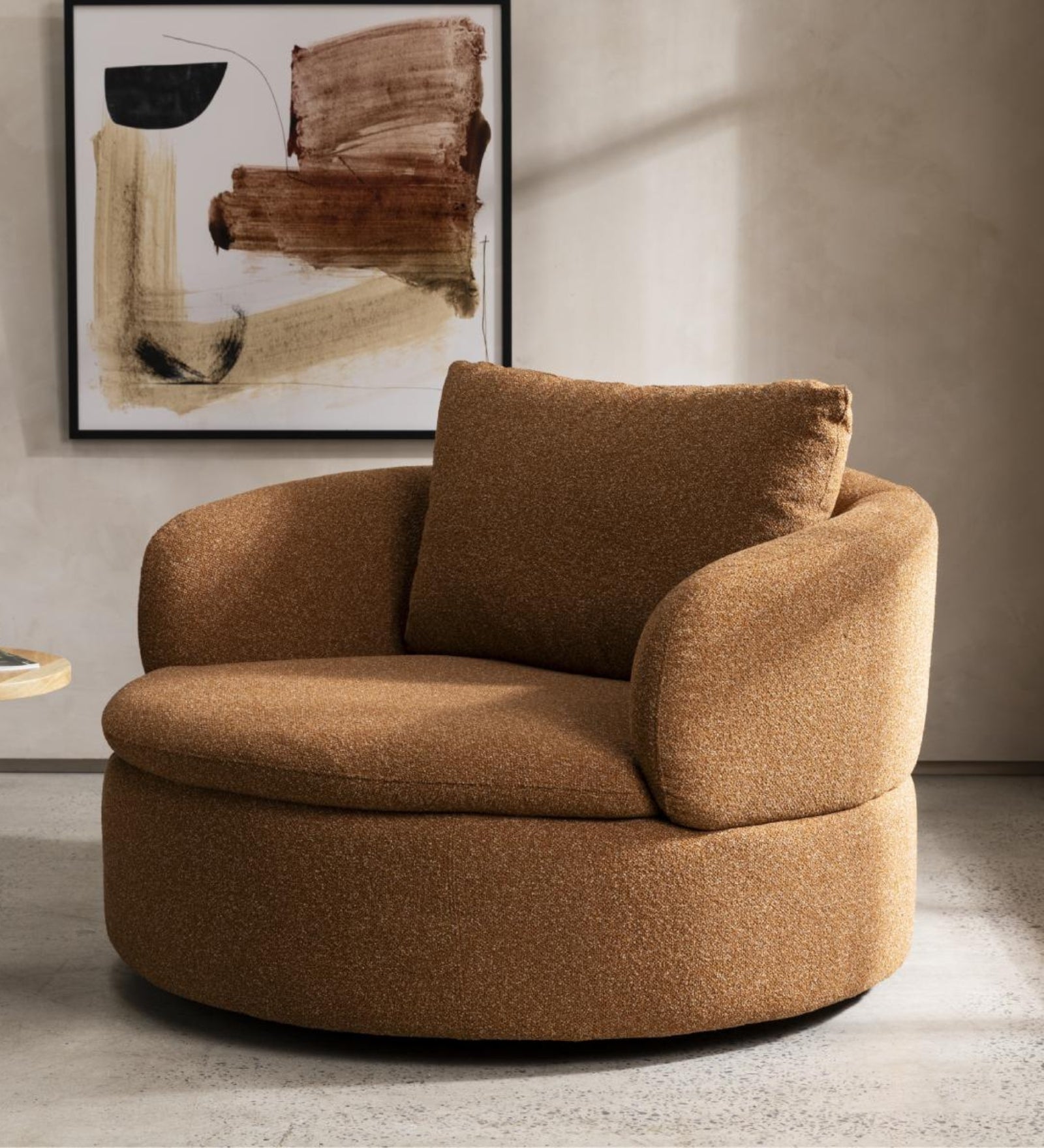 Cobra Boucle Fabric Swivel Chair in Brown Colour