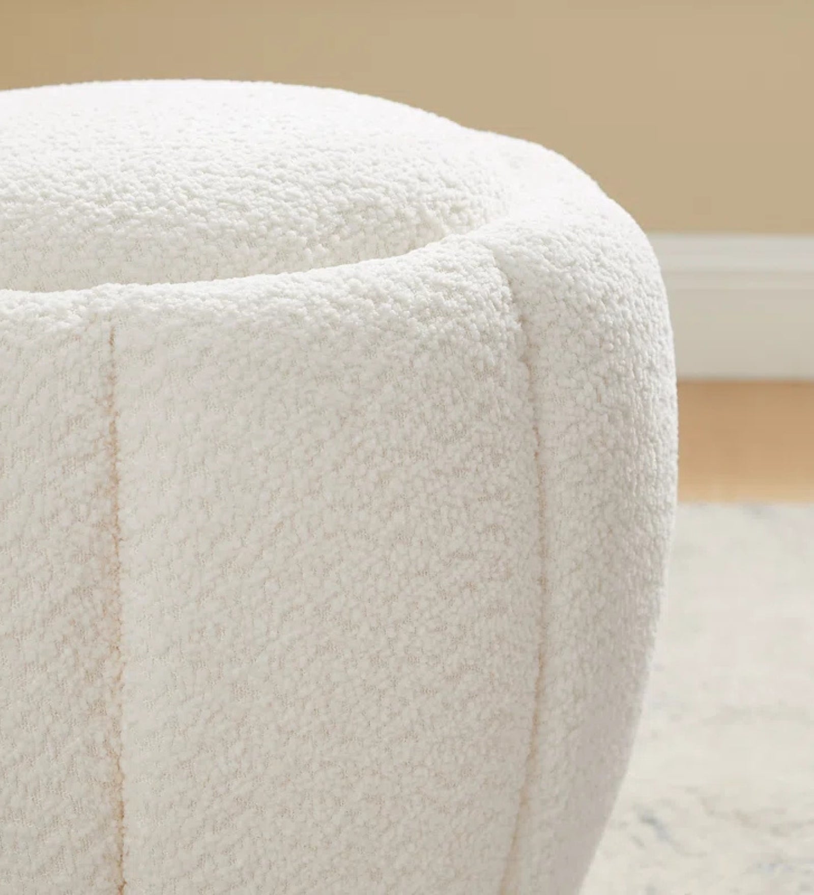 Kanni Boucle Fabric Pouffe In Bright White Colour - Febonic Living