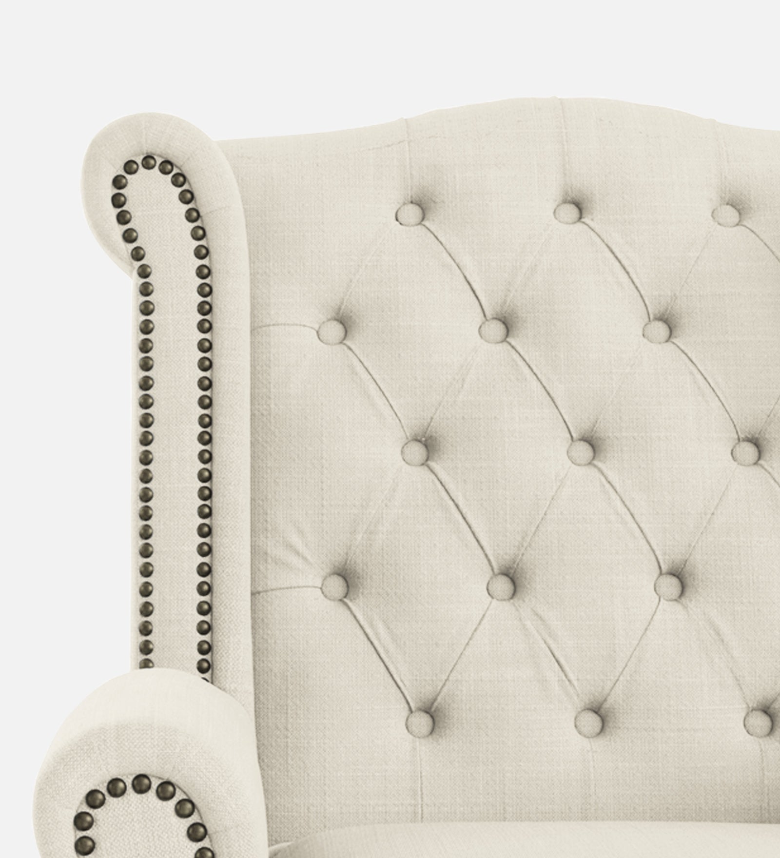 Nory Fabric Wing Chair In Ivory Cream Colour - Febonic Living