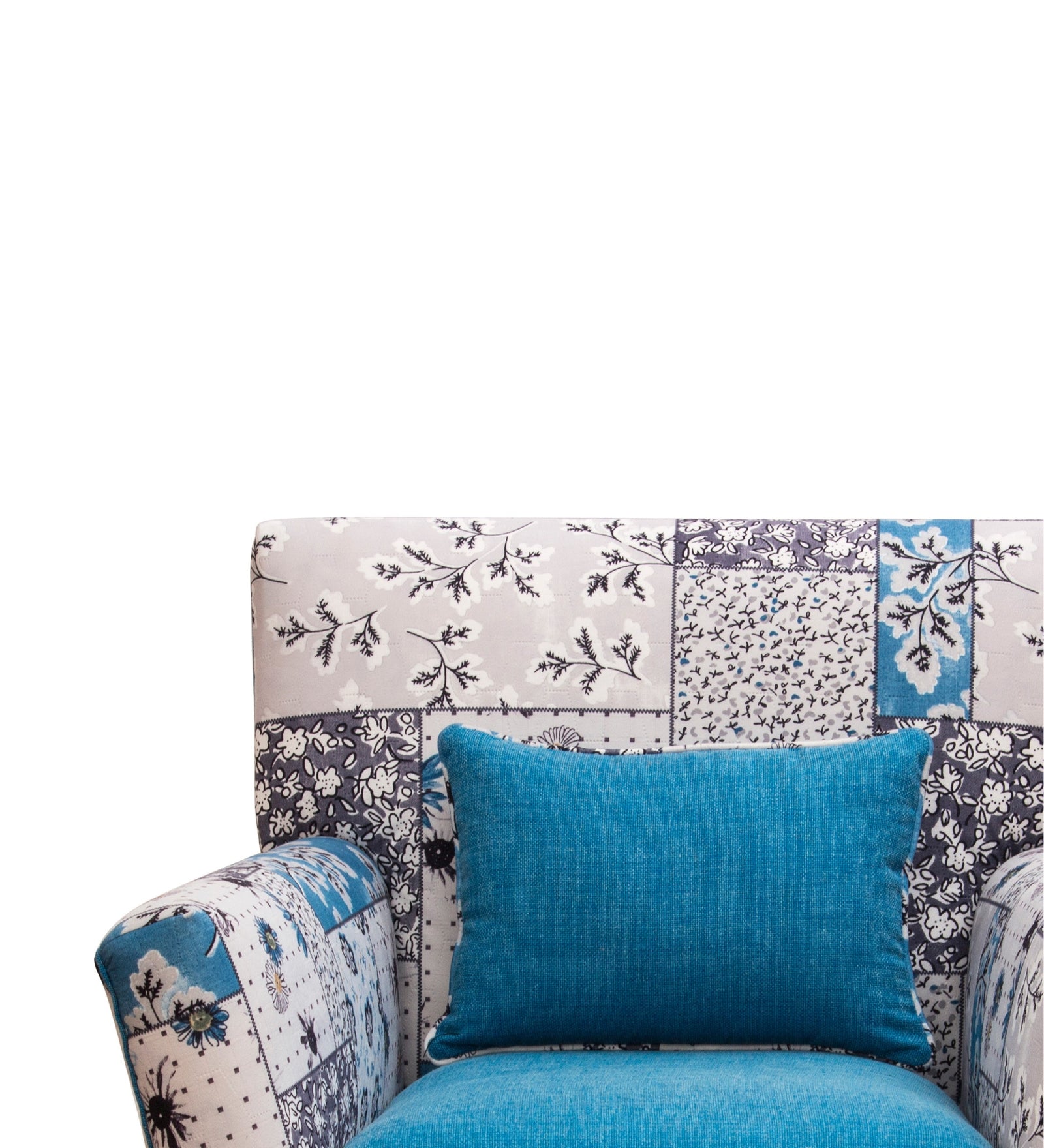 Marco Printed Fabric Arm Chair in White & Blue Colour - Febonic Living