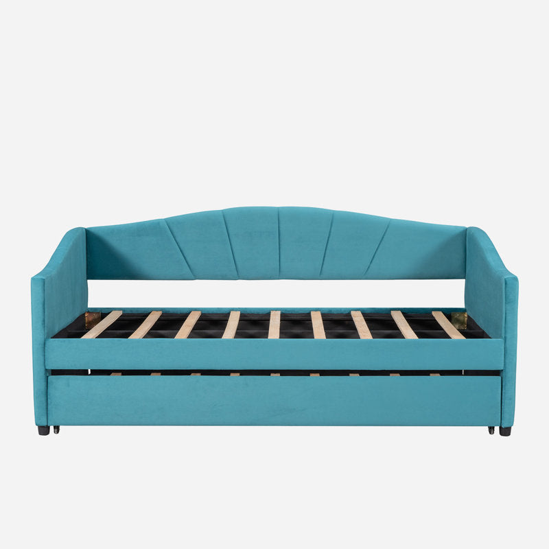 Doom Velvet Pull Out Sofa Cum Bed In Barmunda Aqua Colour - Febonic Living