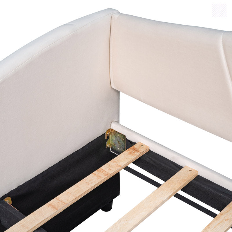 Doom Velvet Pull Out Sofa Cum Bed In Camel Beige Colour - Febonic Living