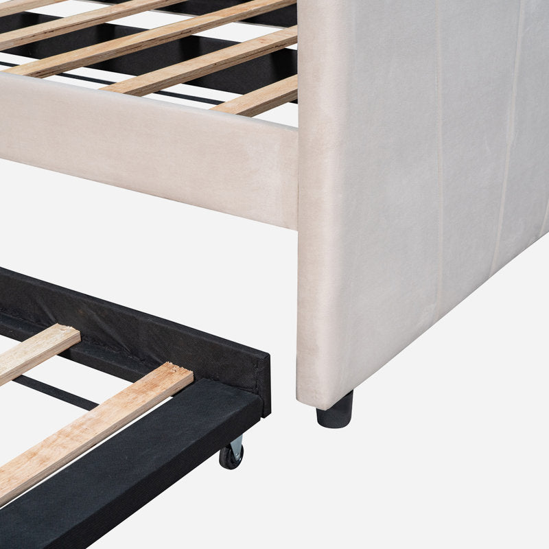 Doom Velvet Pull Out Sofa Cum Bed In Camel Beige Colour - Febonic Living