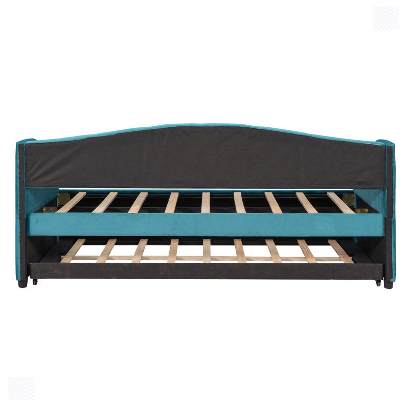 Doom Velvet Pull Out Sofa Cum Bed In Barmunda Aqua Colour - Febonic Living