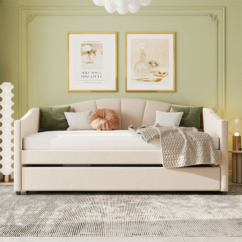 Doom Velvet Pull Out Sofa Cum Bed In Camel Beige Colour - Febonic Living