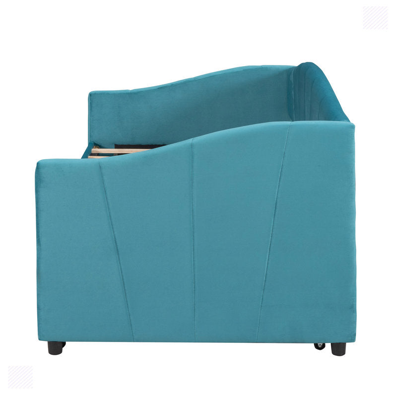 Doom Velvet Pull Out Sofa Cum Bed In Barmunda Aqua Colour - Febonic Living