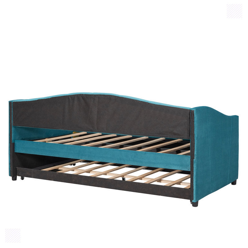Doom Velvet Pull Out Sofa Cum Bed In Barmunda Aqua Colour - Febonic Living