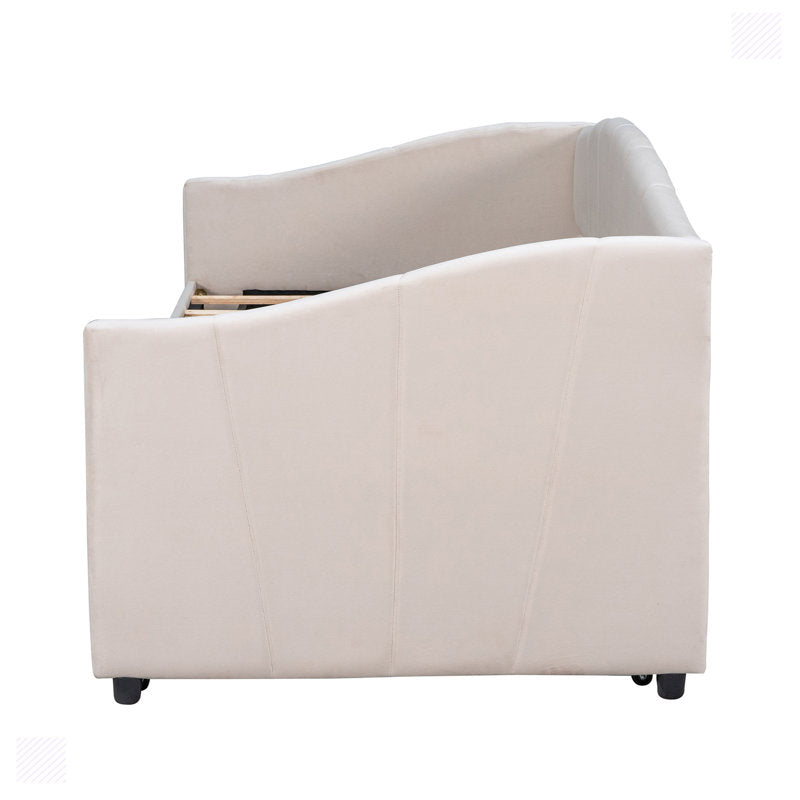 Doom Velvet Pull Out Sofa Cum Bed In Camel Beige Colour - Febonic Living
