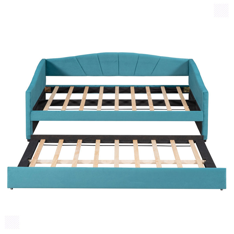Doom Velvet Pull Out Sofa Cum Bed In Barmunda Aqua Colour - Febonic Living