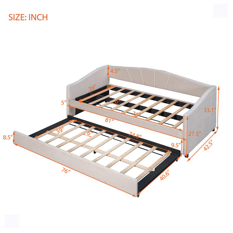 Doom Velvet Pull Out Sofa Cum Bed In Camel Beige Colour - Febonic Living