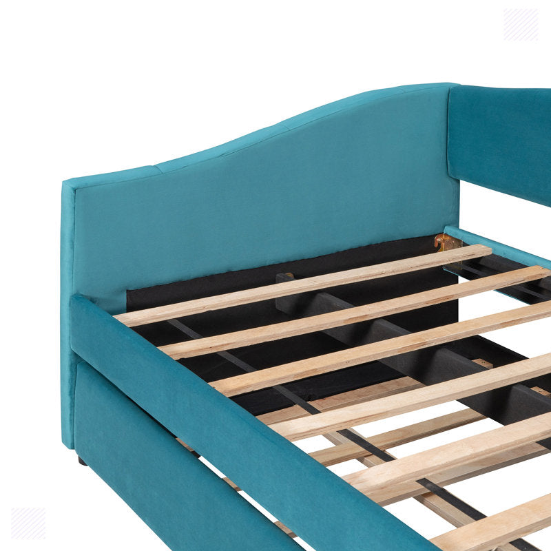 Doom Velvet Pull Out Sofa Cum Bed In Barmunda Aqua Colour - Febonic Living