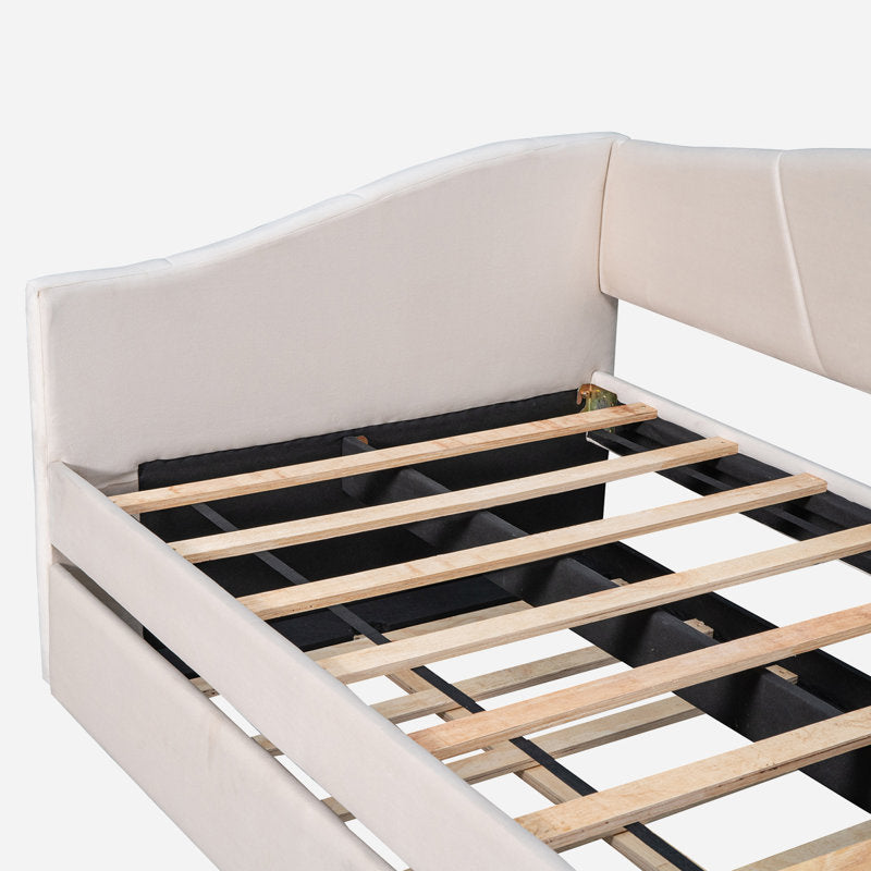 Doom Velvet Pull Out Sofa Cum Bed In Camel Beige Colour - Febonic Living