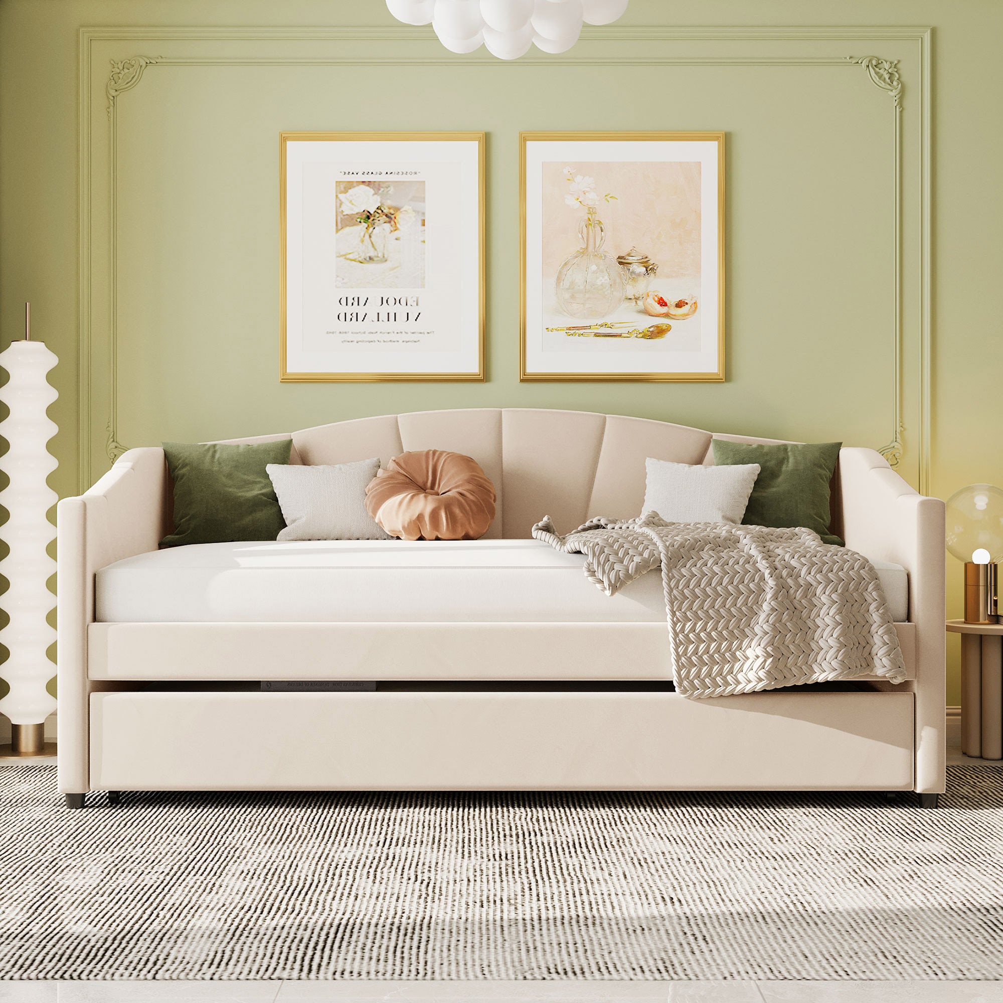 Doom Velvet Pull Out Sofa Cum Bed In Camel Beige Colour - Febonic Living