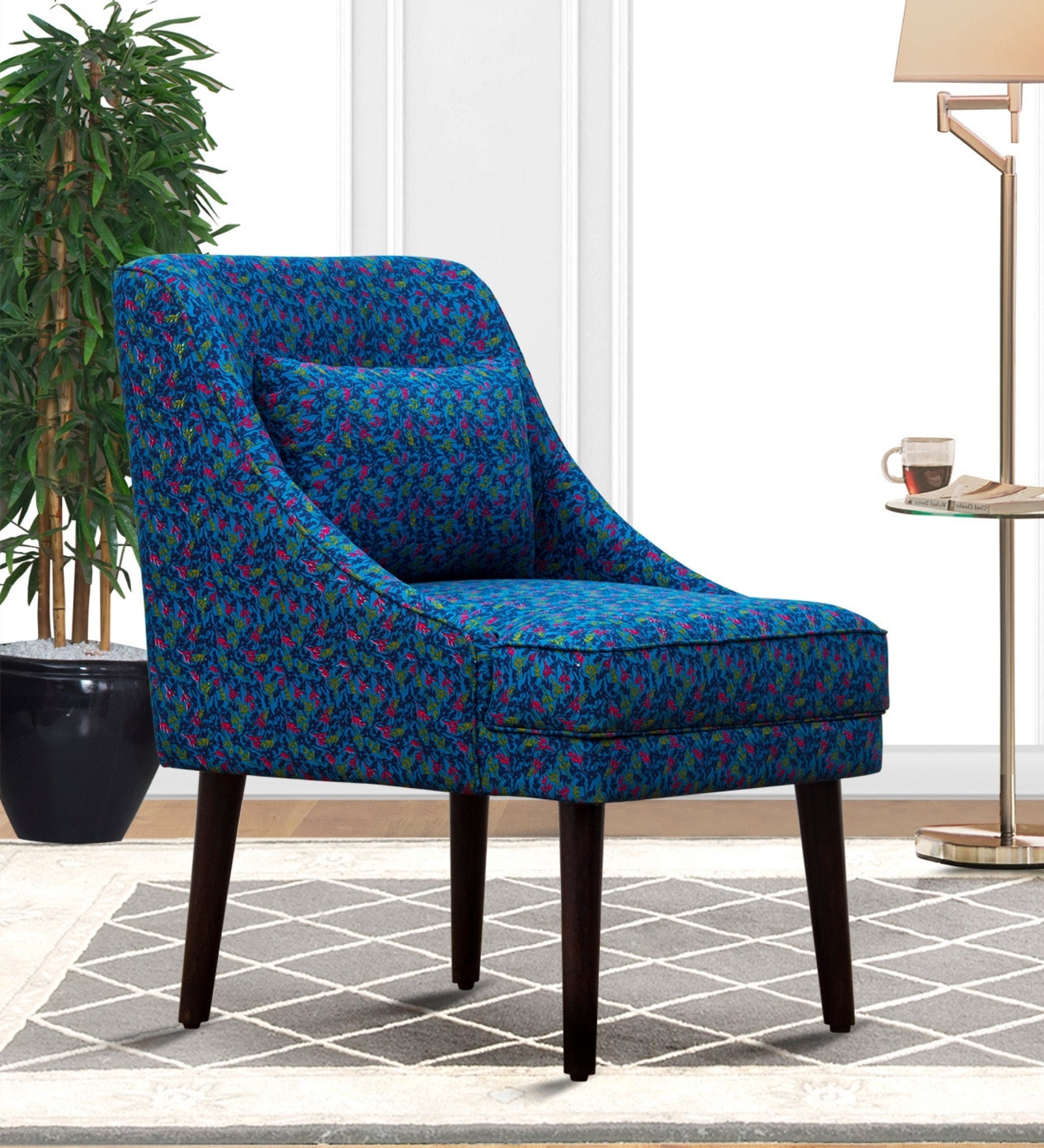 Moly Floral Print Fabric Slipper Chair in Multi Colour - Febonic Living