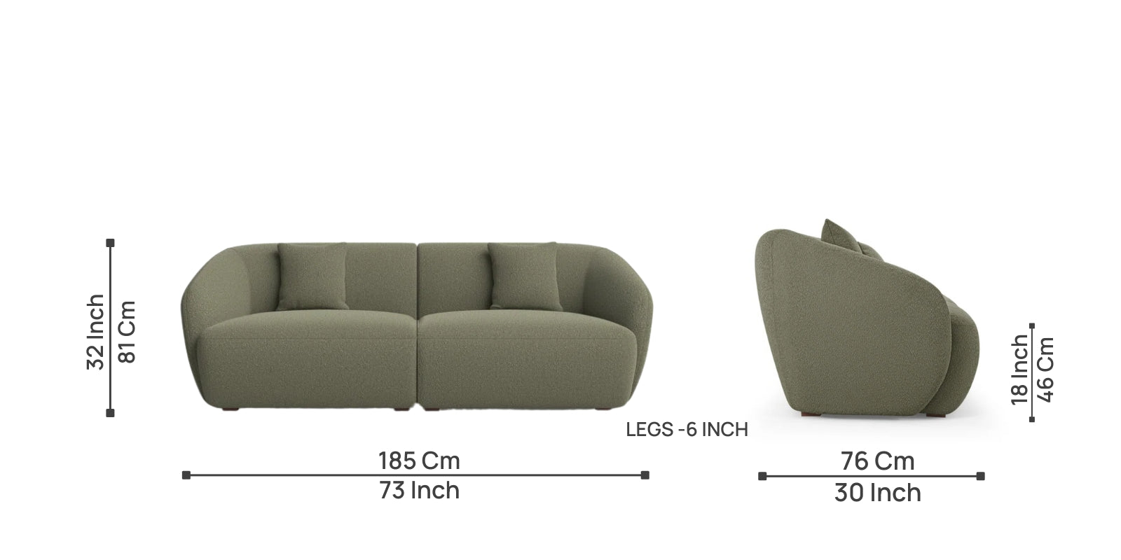 Galen Boucle Fabric 3 Seater Sofa In Bottle Green Colour - Febonic Living