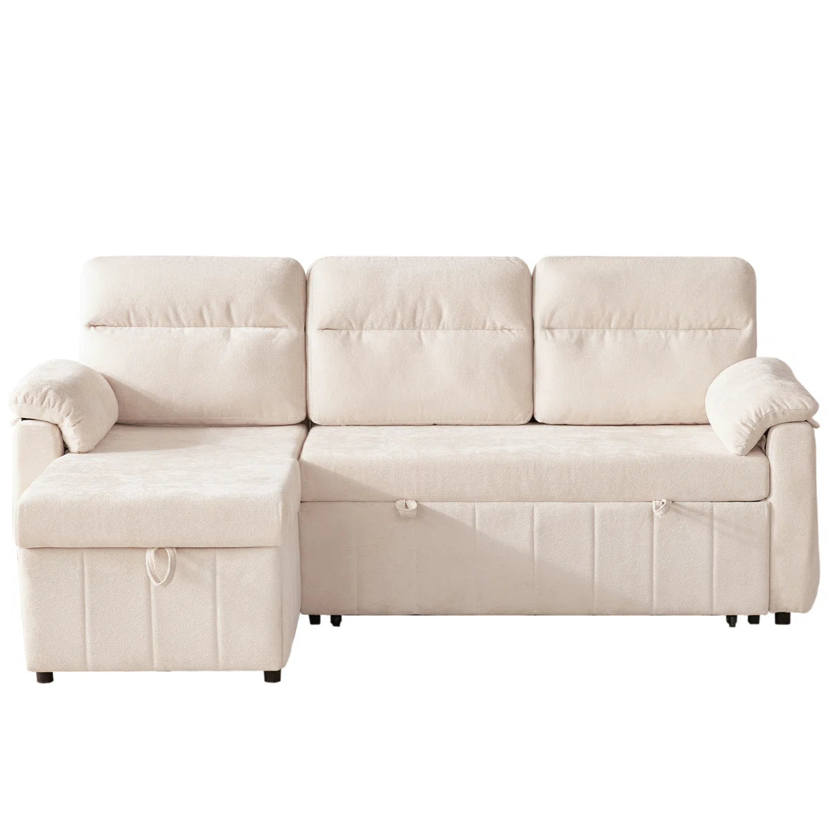 Onyx Velvet 3 Seater Pull Out Sofa Cum Bed In Warm White With Storage