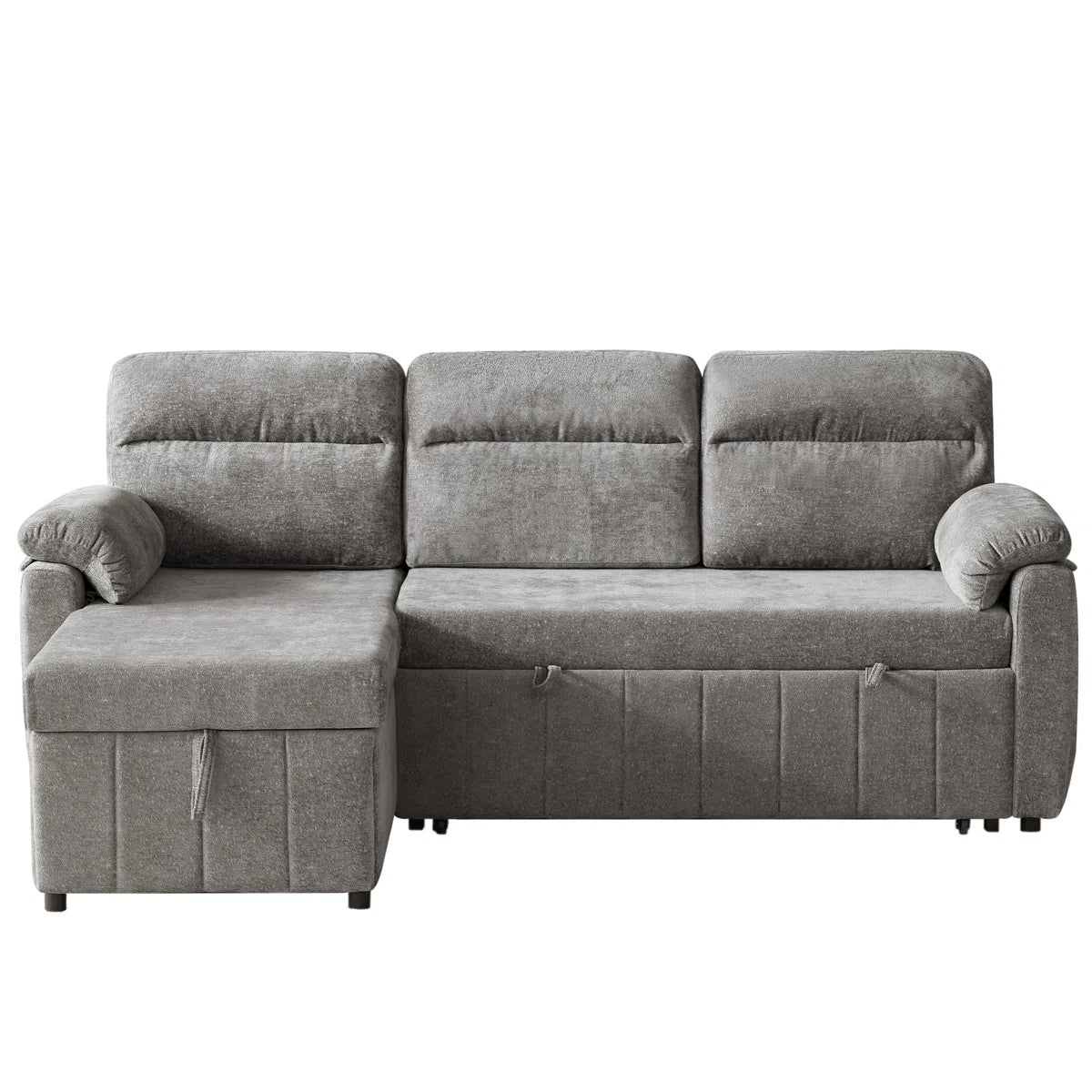 Onyx Velvet Pull Out Sofa Cum Bed In Charcoal Grey With Storage