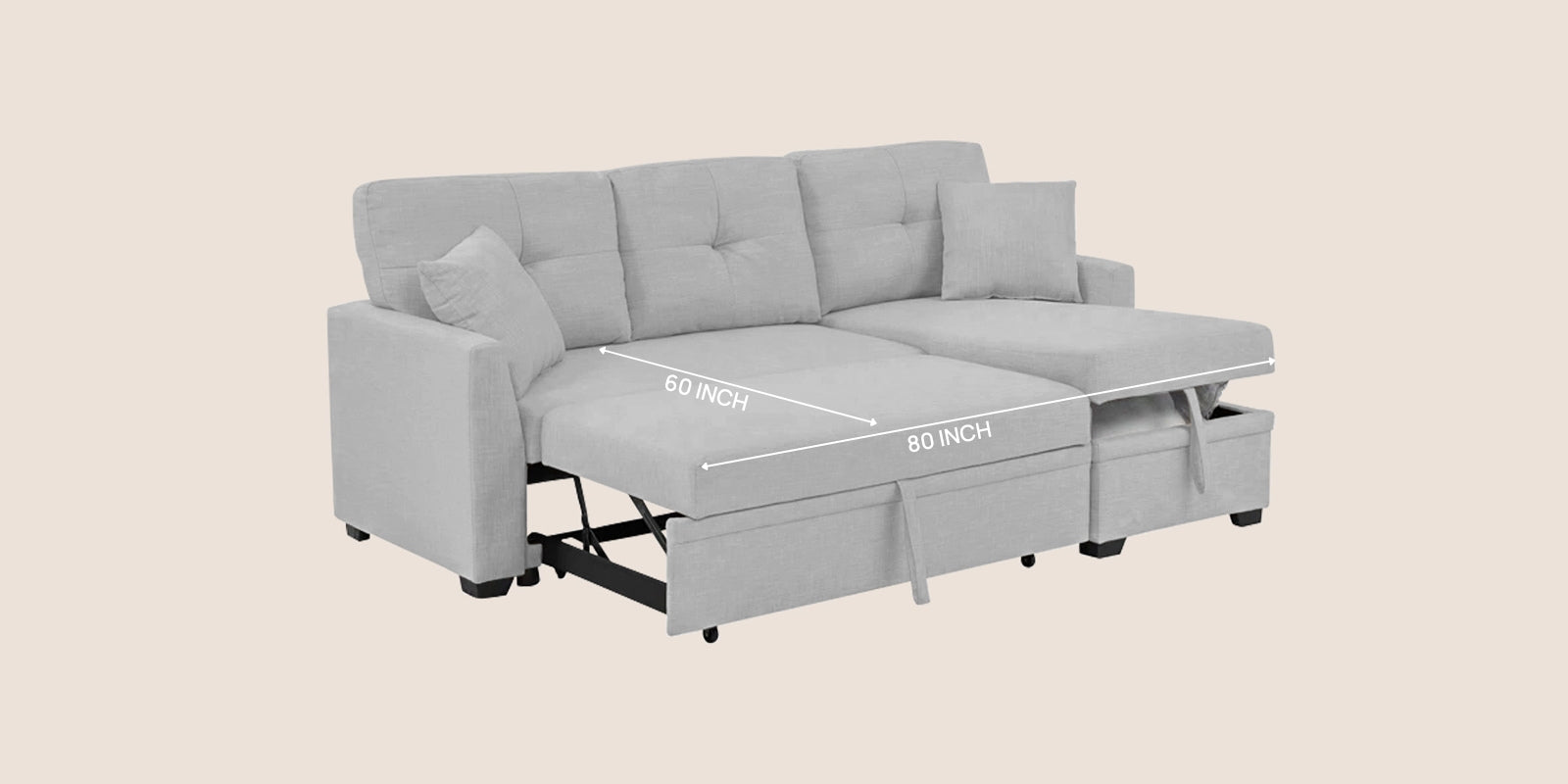Jody Fabric 3 Seater Pull Out Sofa Cum Bed In Lit Grey Colour With Storage - Febonic Living