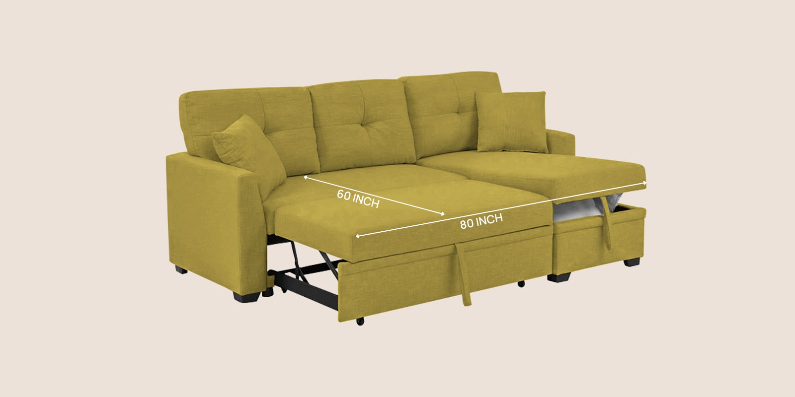Jody Fabric 3 Seater Pull Out Sofa Cum Bed In Parrot Green Colour With Storage - Febonic Living
