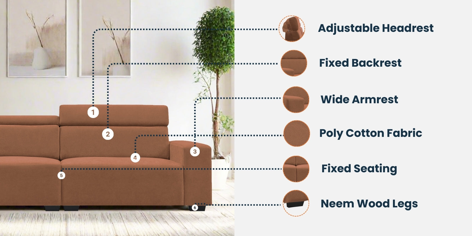 Hiro Fabric 2 Seater Sofa In Broco Dust Colour - Febonic Living