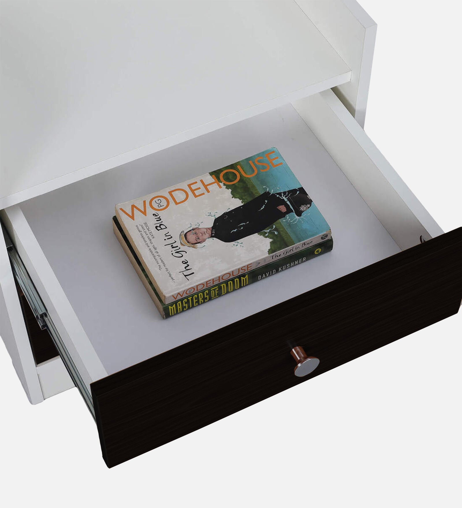 Vexa Bedside Table With Drawer In Wenge Walnut And Frosty White Finish - Febonic Living