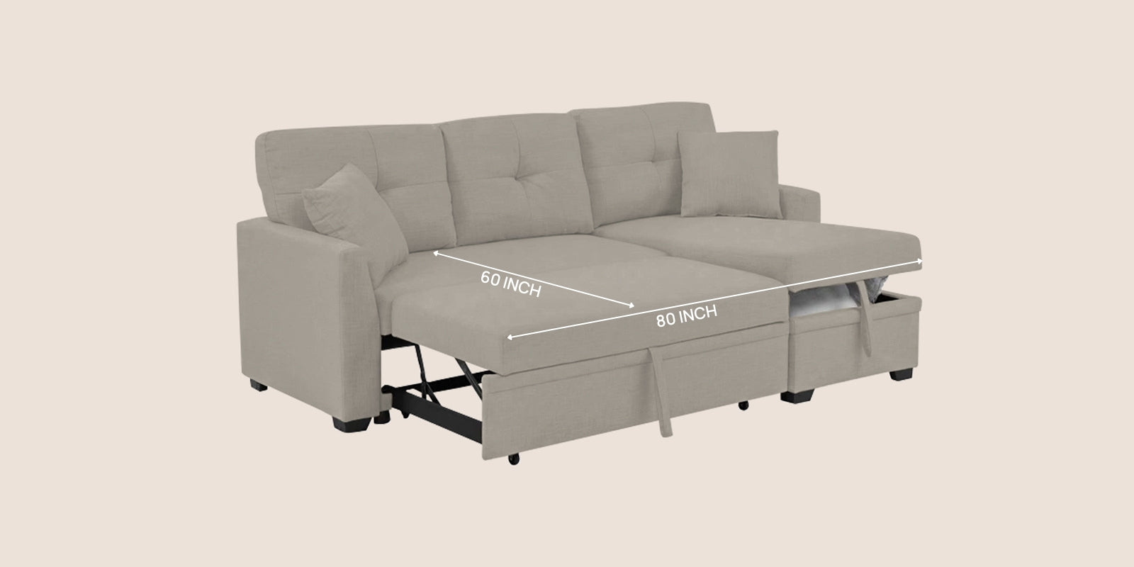 Jody Fabric 3 Seater Pull Out Sofa Cum Bed In Ash Grey Colour With Storage - Febonic Living