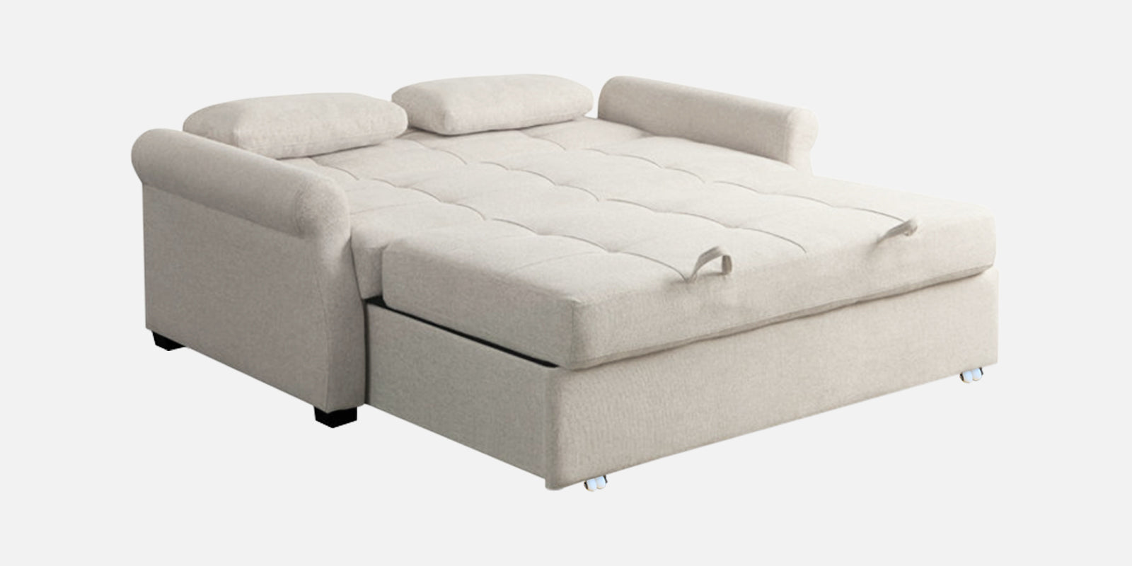 Fornia Fabric 2 Seater Pull Out Sofa Cum Bed In Ivory Cream Colour - Febonic Living