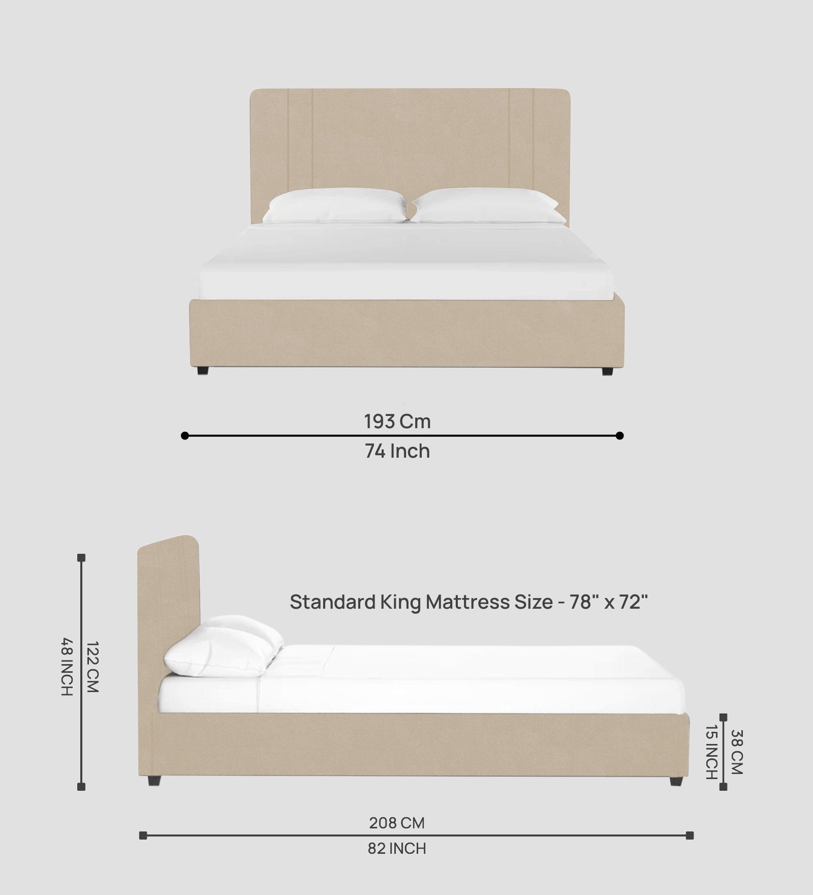 Asyra Velvet King Size Bed in Cream Beige Colour With Box Storage - Febonic Living