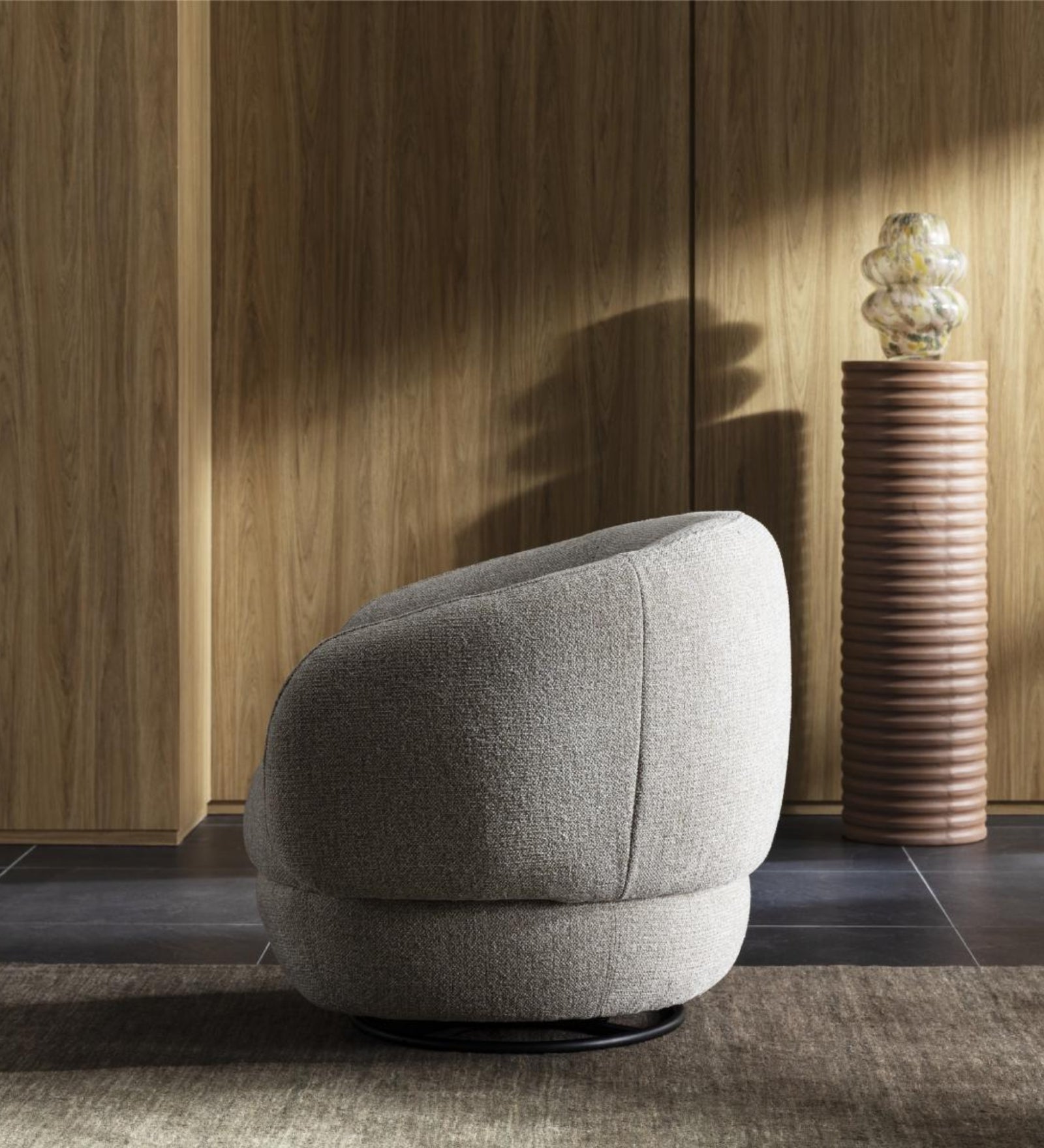 Tura Fabric Swivel Chair In Ash Grey Colour - Febonic Living