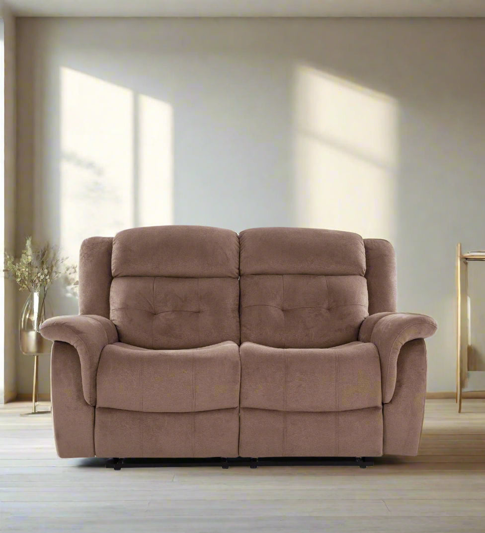Joy Leatherette 2 Seater Manual Recliner In Beige Colour