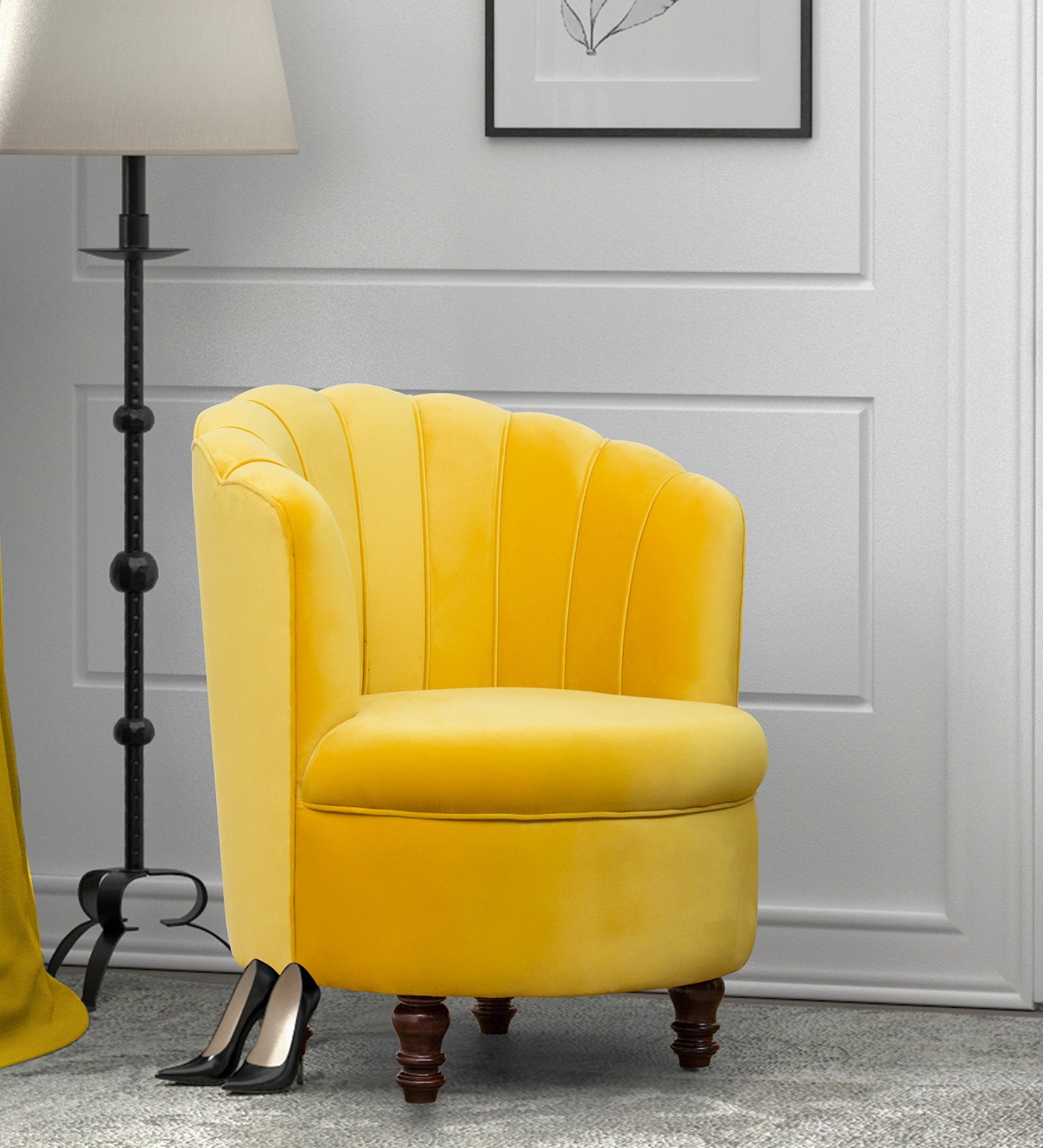 Clark Velvet Slipper Chair in Turmeric Yellow Colour - Febonic Living