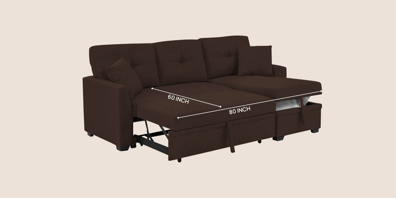 Jody Fabric 3 Seater Pull Out Sofa Cum Bed In Coffee Brown Colour With Storage - Febonic Living