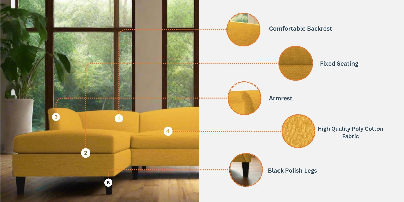 Kimber Fabric RHS Sectional Sofa (3+Lounger) In Cara Brown Colour - Febonic Living