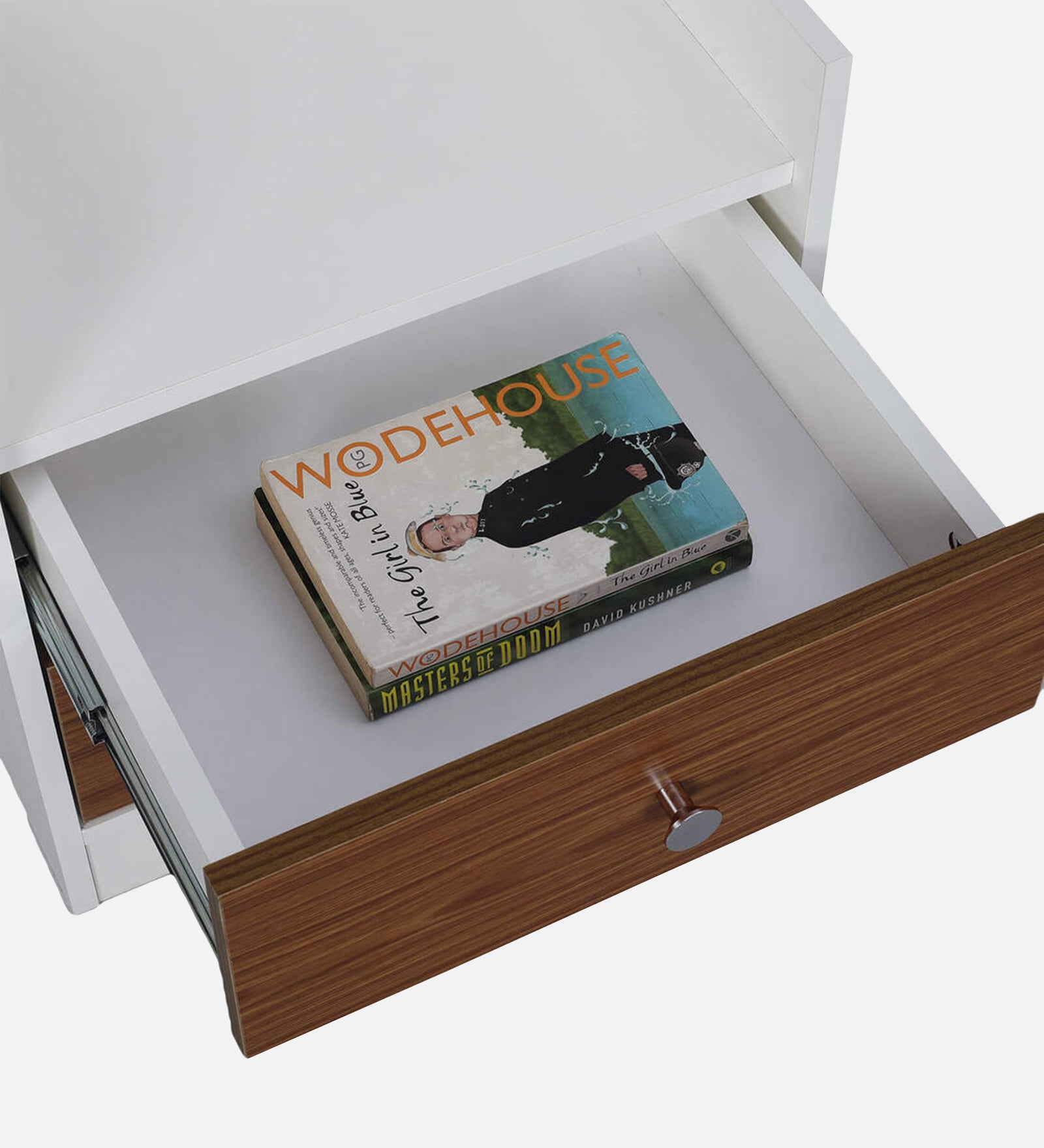 Vexa Bedside Table With Drawer in Oral Walnut & Frosty White Finish - Febonic Living