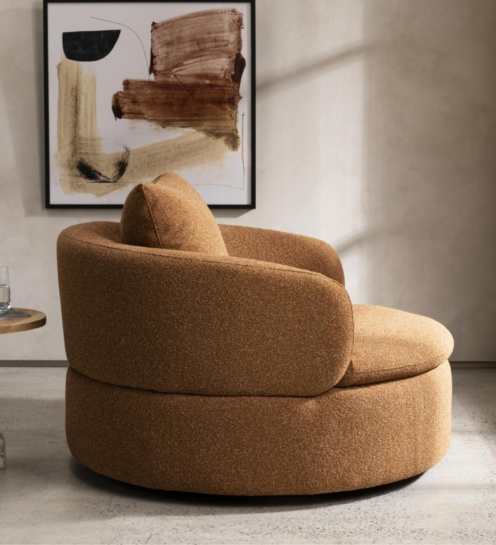 Cobra Boucle Fabric Swivel Chair in Brown Colour