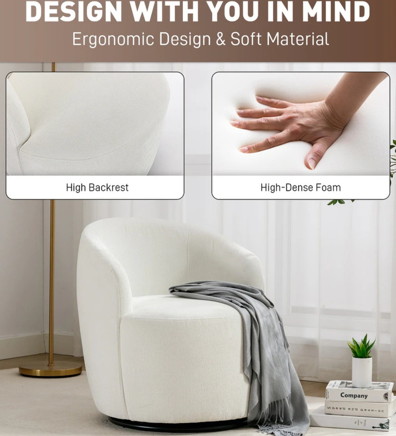 Oscar Fabric Swivel Chair in Ivory Cream Colour