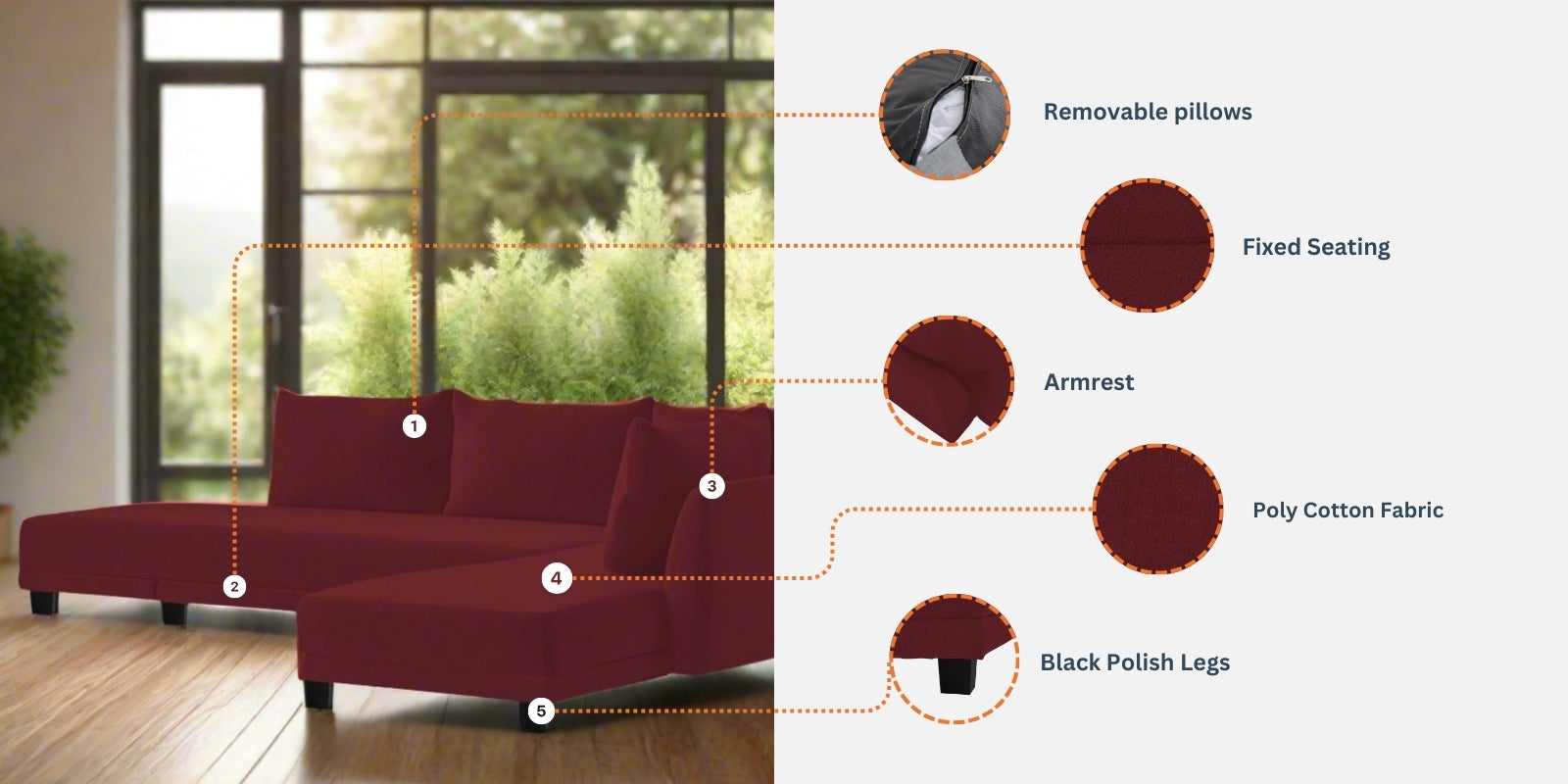 Ira Fabric LHS 6 Seater Convertible Sofa Cum Bed In Cookie Beige Colour - Febonic Living