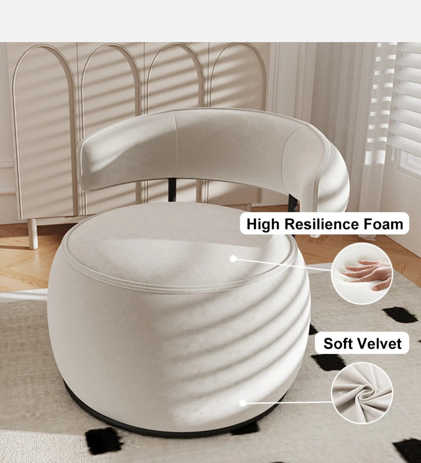 Ivy Velvet Swivel Chair in Camel Beige Colour
