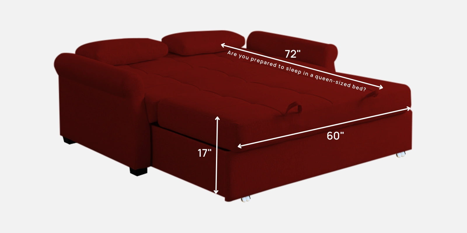 Fornia Fabric 3 Seater Pull Out Sofa Cum Bed In Blood Maroon Colour - Febonic Living