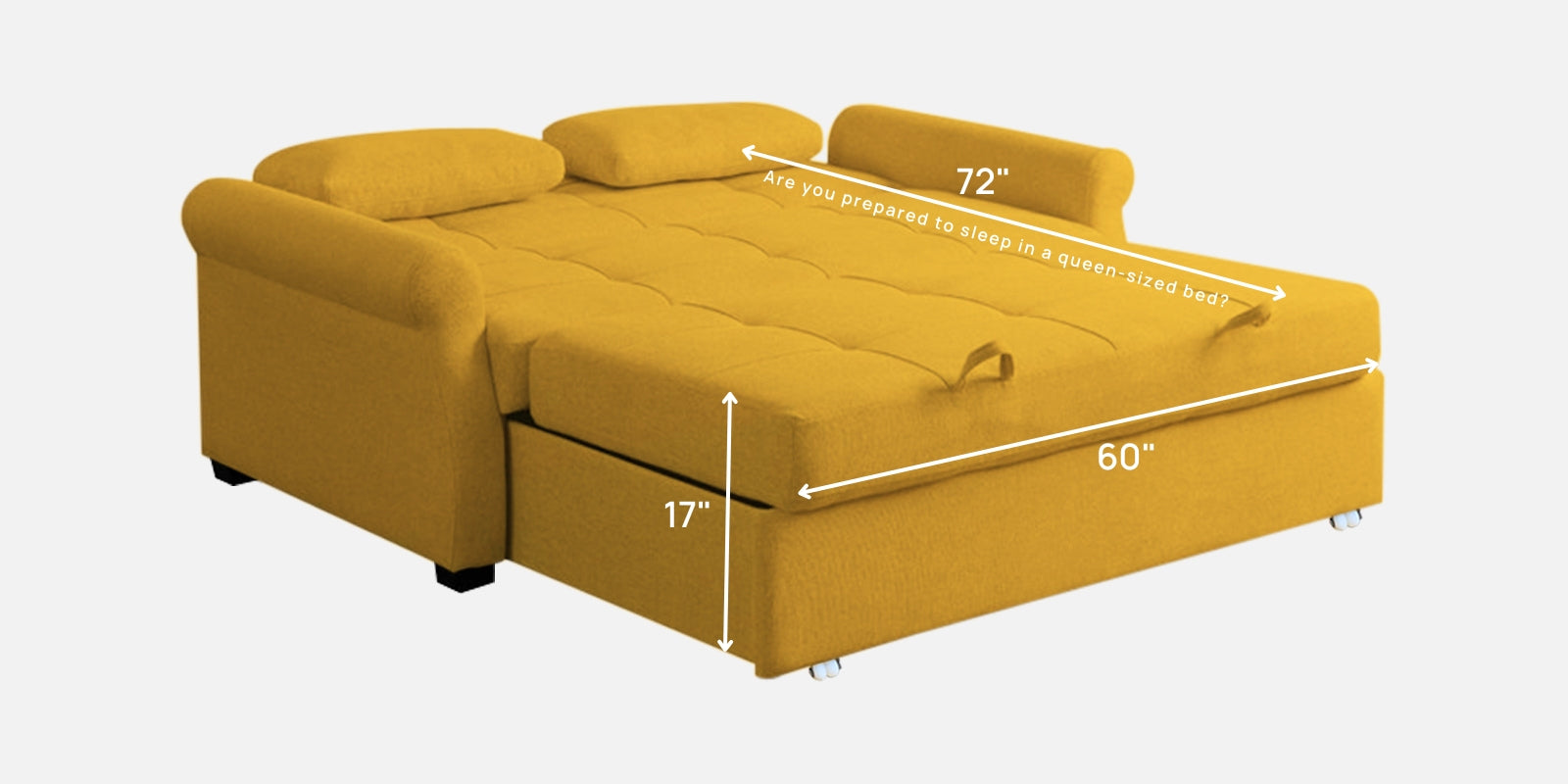 Fornia Fabric 3 Seater Pull Out Sofa Cum Bed In Bold Yellow Colour - Febonic Living