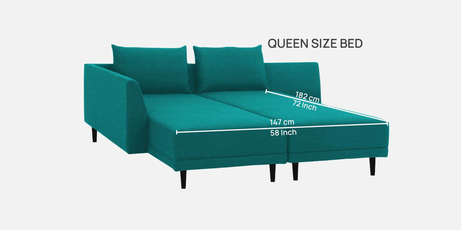 Ira Fabric RHS 6 Seater Convertible Sofa Cum Bed In Sea Green Colour - Febonic Living