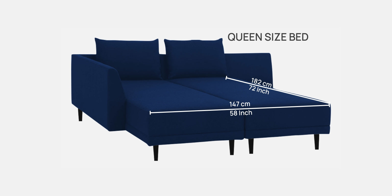 Ira Fabric RHS 6 Seater Convertible Sofa Cum Bed In Royal Blue Colour - Febonic Living