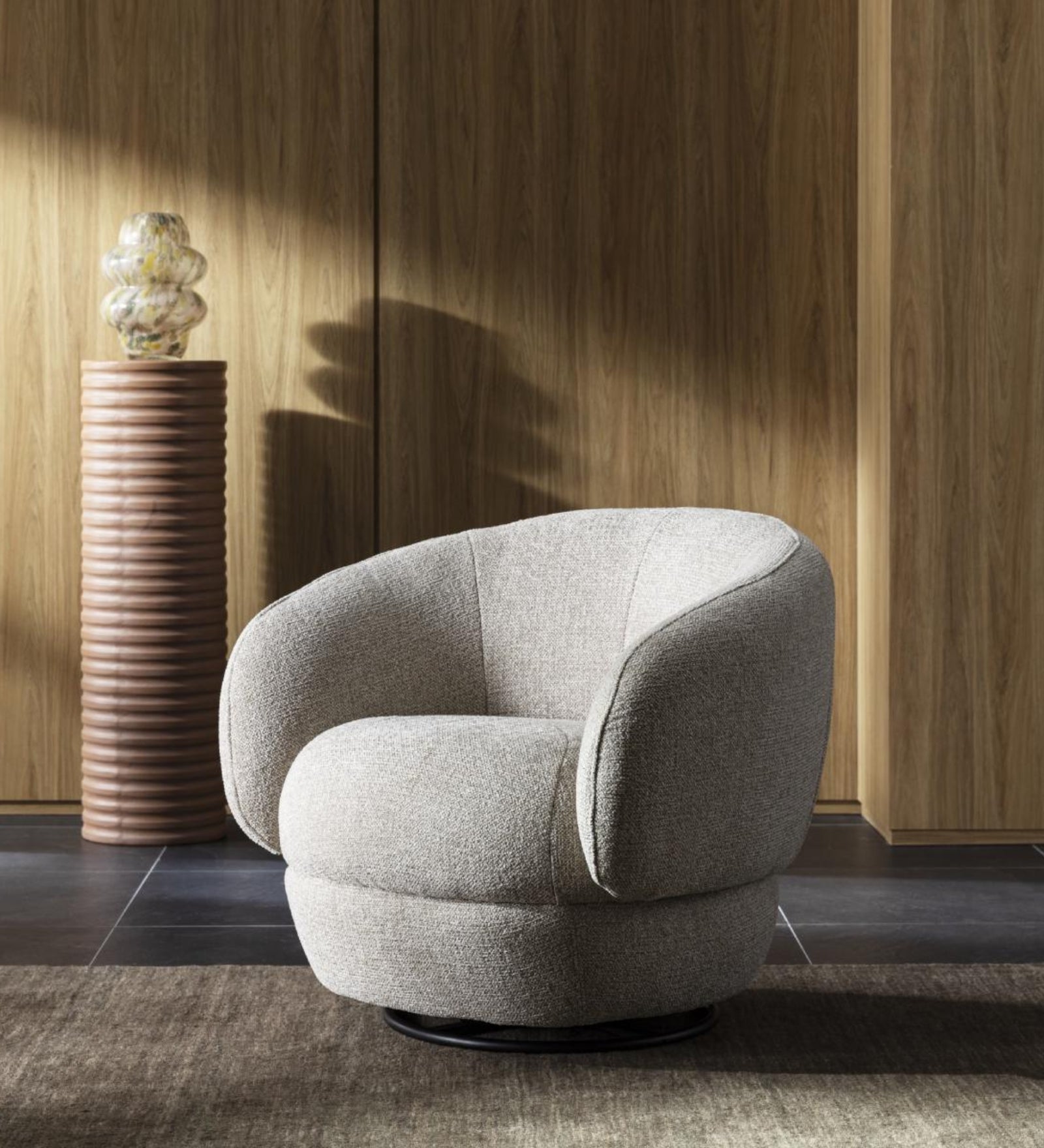 Tura Fabric Swivel Chair In Ash Grey Colour - Febonic Living