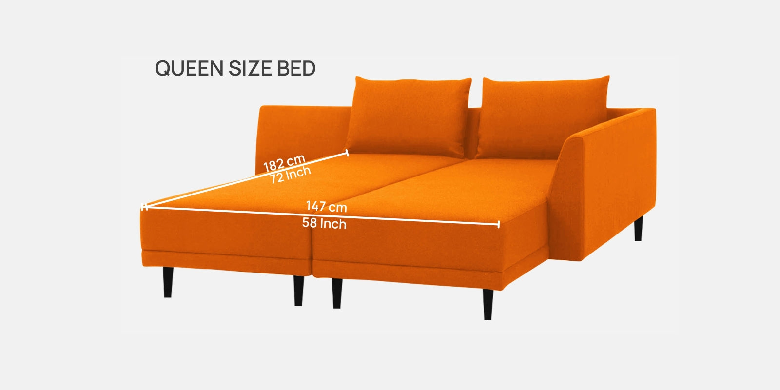 Ira Fabric LHS 6 Seater Convertible Sofa Cum Bed In Vivid Orange Colour - Febonic Living