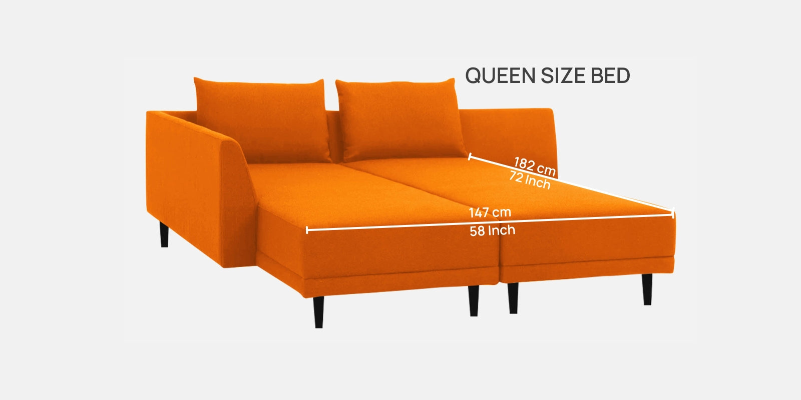 Ira Fabric RHS 6 Seater Convertible Sofa Cum Bed In Vivid Orange Colour - Febonic Living