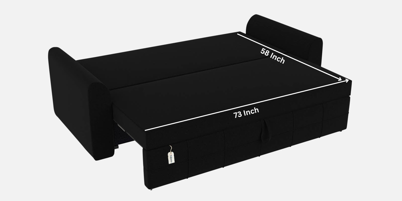 Ines Velvet 3 Seater Pull Out Sofa Cum Bed In In Zed Black Colour With Storage - Febonic Living