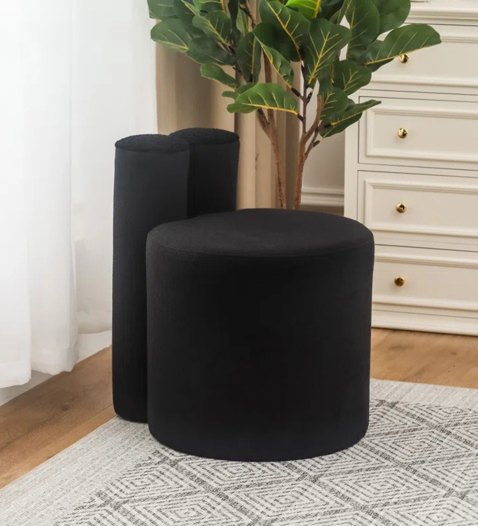 Rossy Boucle Fabric Pouffe In Smokey Grey Colour - Febonic Living