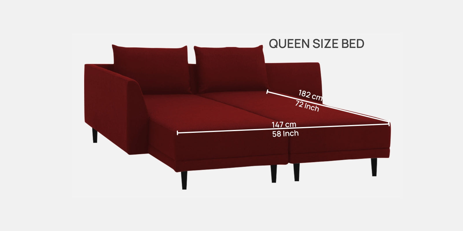 Ira Fabric RHS 6 Seater Convertible Sofa Cum Bed In Blood Maroon Colour - Febonic Living