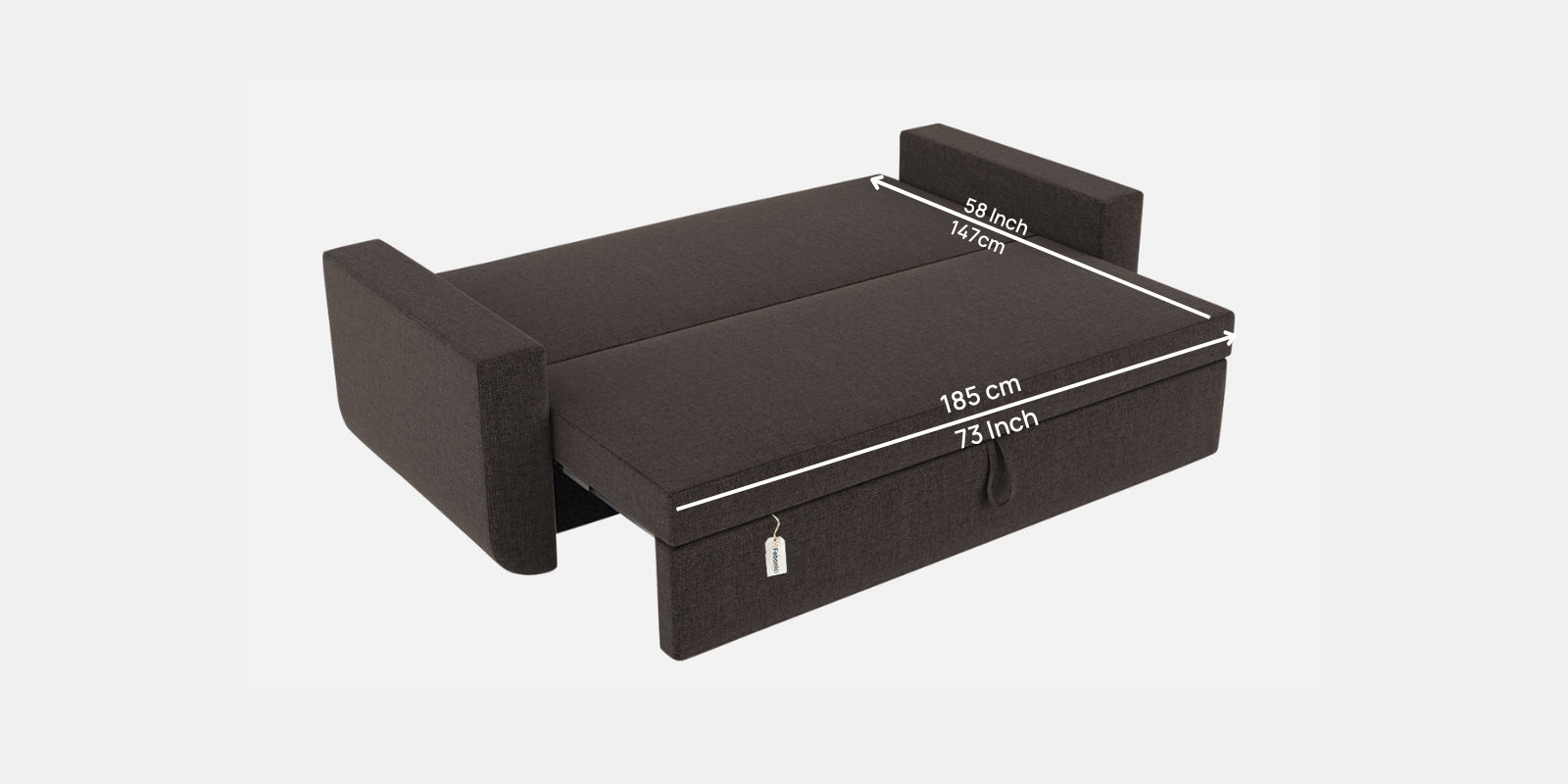 Grace Fabric 3 Seater Pull Out Sofa Cum Bed In Dark Brown Colour With Storage - Febonic Living