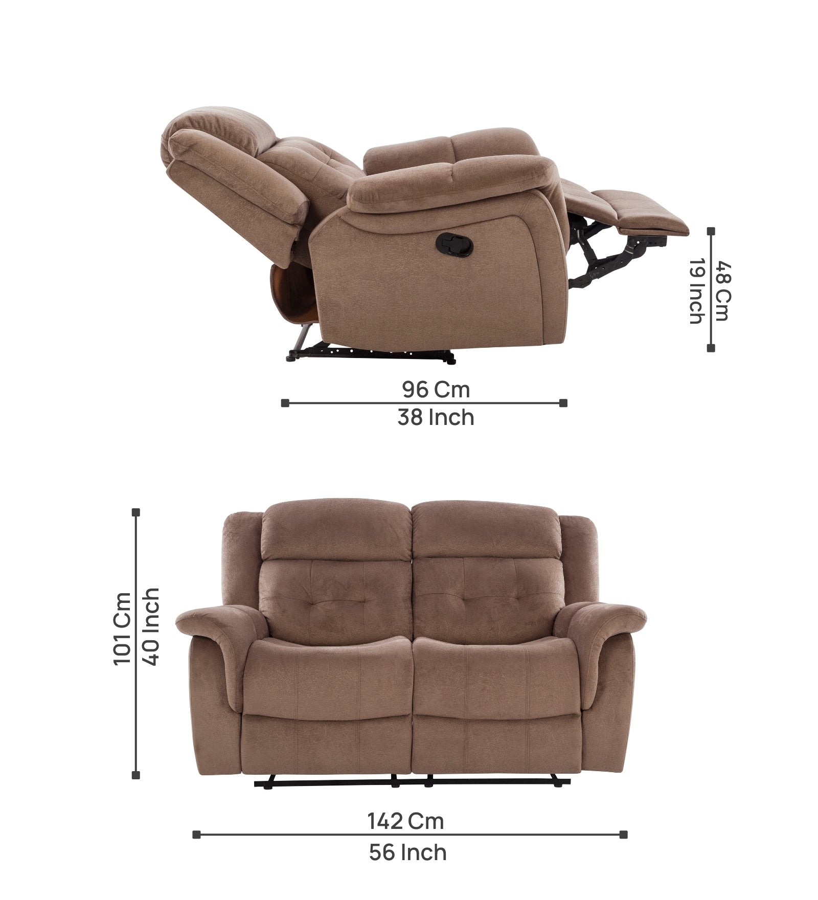 Joy Leatherette 2 Seater Manual Recliner In Marble Beige Colour - Febonic Living